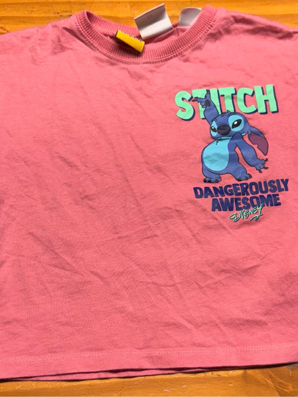 Zara Pink Kids Short Sleeve Tee with Teal & Blue Stitch Graphic size 2